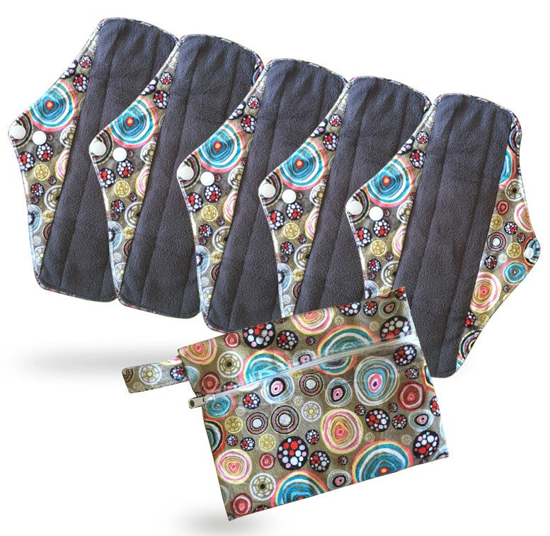 Period Mate Mama Cloths for Medium to heavy Flow with a Bonus Wet bag ( 6 pieces) Carnival