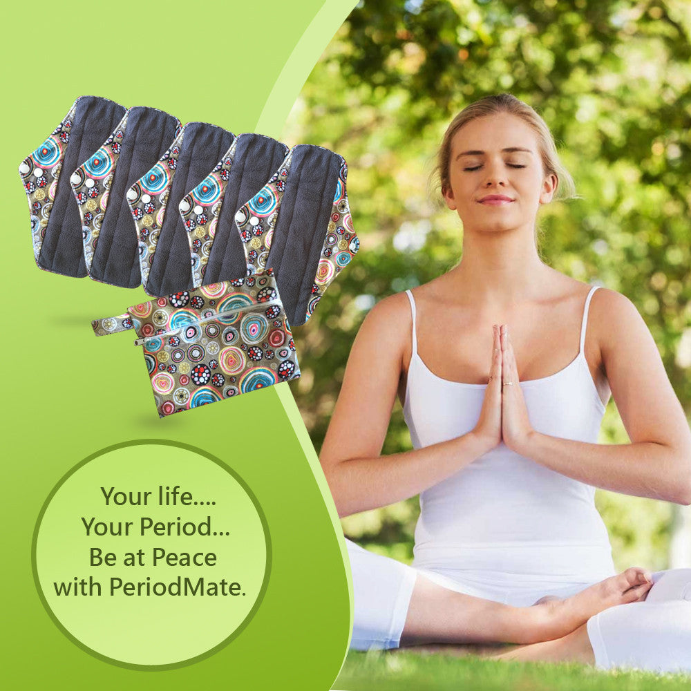 Period Mate Mama Cloths for Medium to heavy Flow with a Bonus Wet bag ( 6 pieces) Carnival