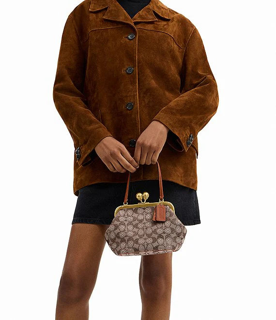 COACH Crystal Signature Jacquard Kisslock 16 Frame Bag