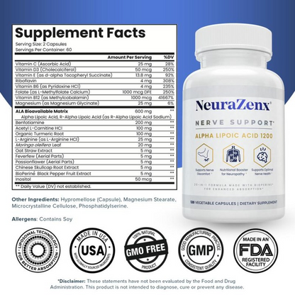 NeuraZenx Soporte Nervioso | R-ALA 1200 mg + Bioperine®